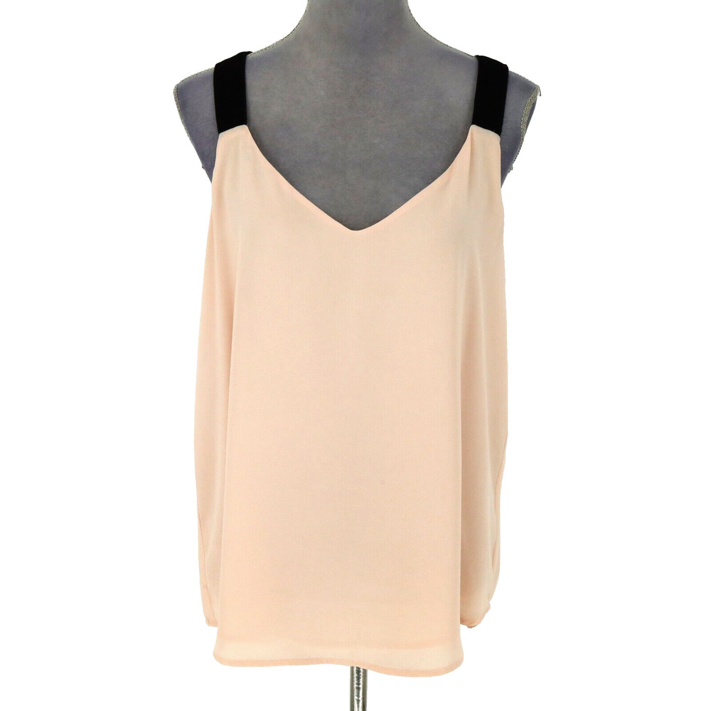 Loft Top Womens Large Beige Chiffon Black Velour Straps Camisole Tank Blouse New